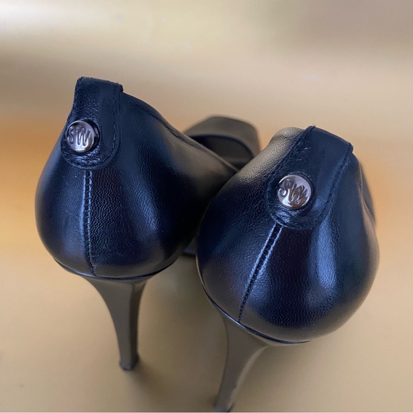 Stuart Weitzman Leather Platform Heels Peep Toe Black - Picture 8 of 16